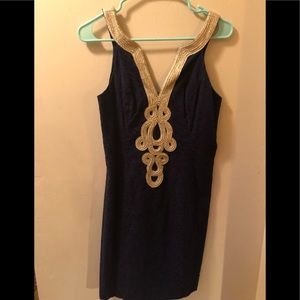 Stunning Lily Pulitzer women’s navy/gold cocktail dress/cruise wear Size 2